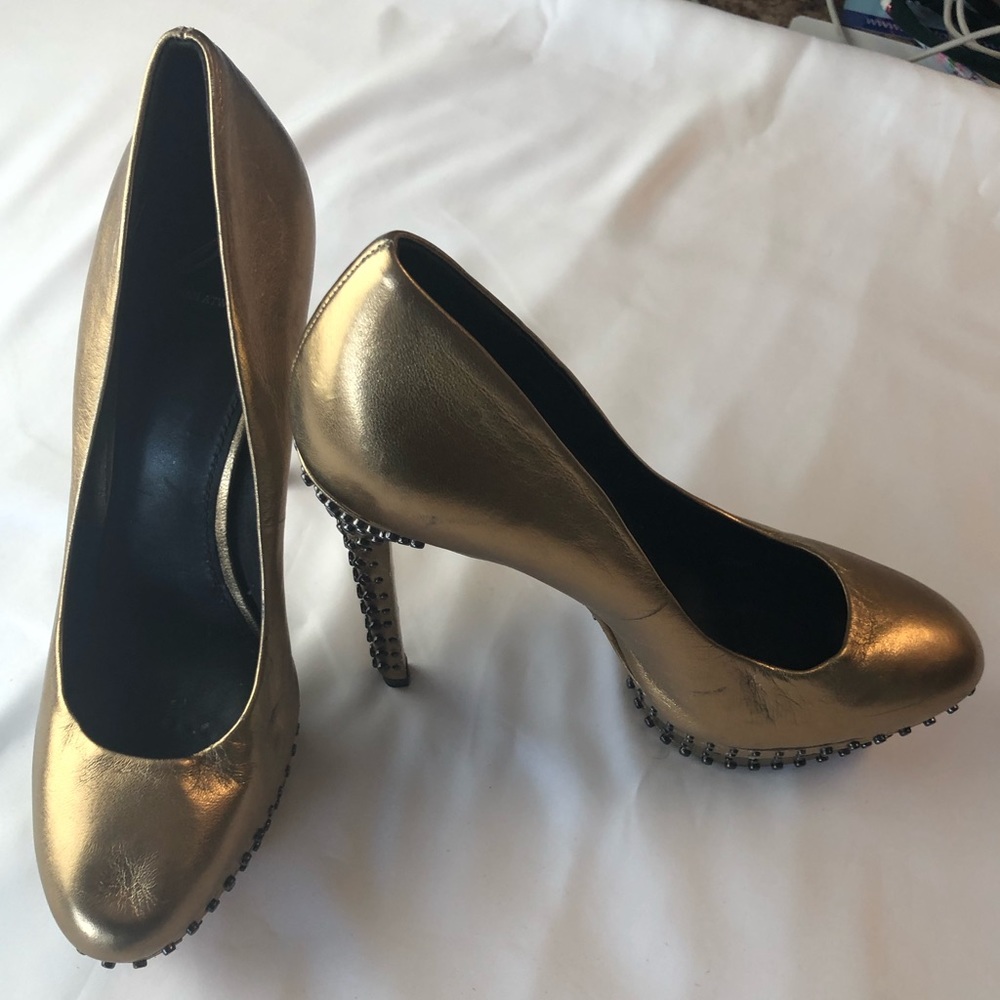 Gold Brian Atwood’s stilettos size 8.5